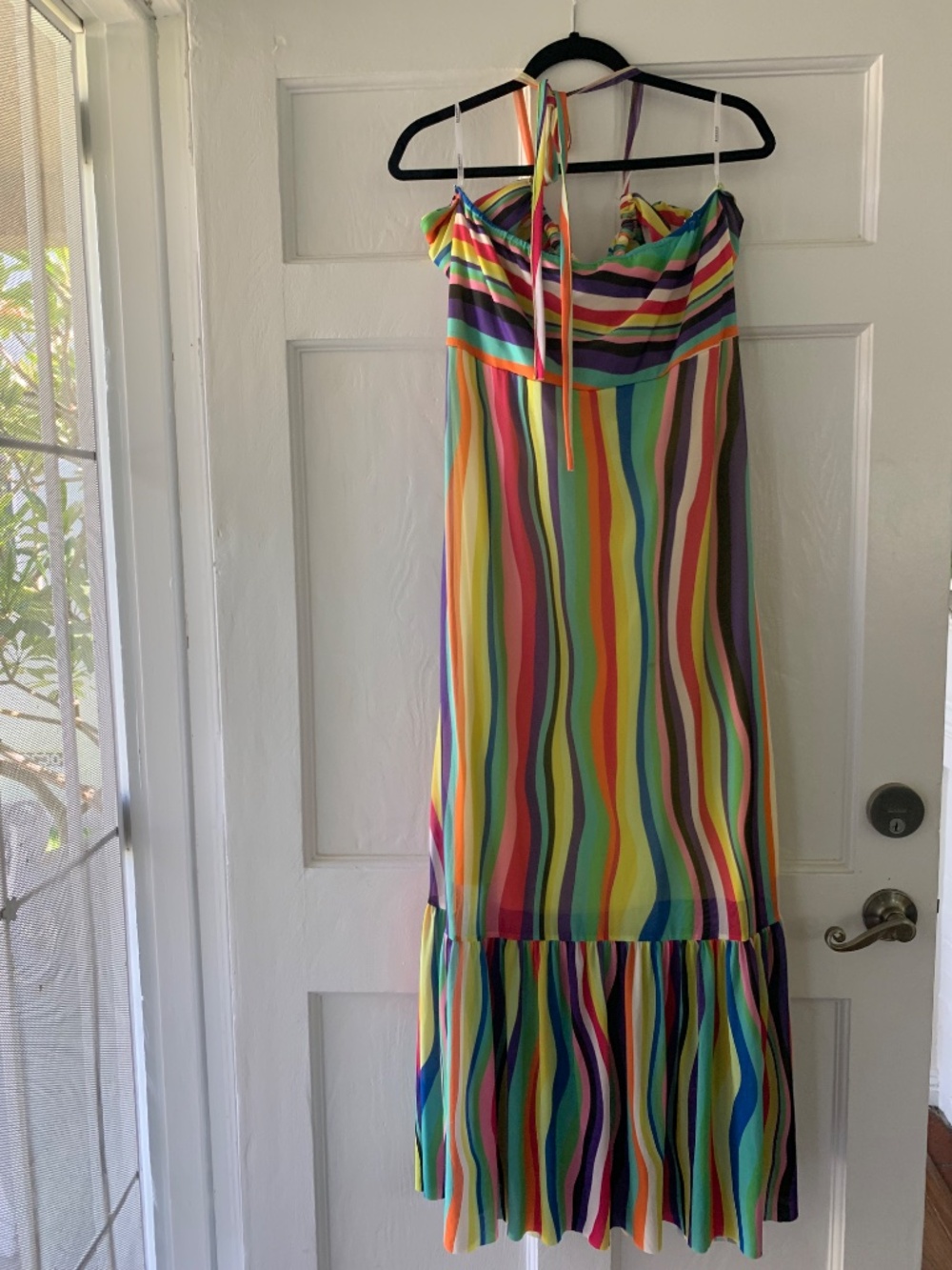 ELOQUII Liquid Rainbow Stripe Halter Cutout Mesh Maxi Dress 16 - Picture 5 of 10